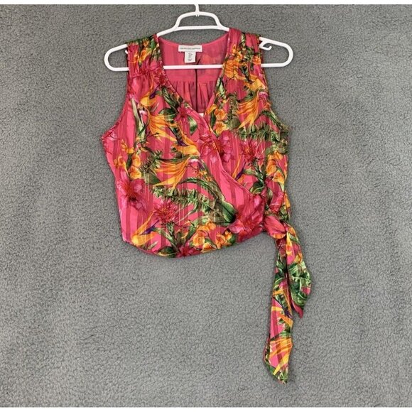 Cupcakes & Cashmere Floral Wrap Blouse V Neck Side Tie Sleeveless Multicolor - Picture 1 of 7
